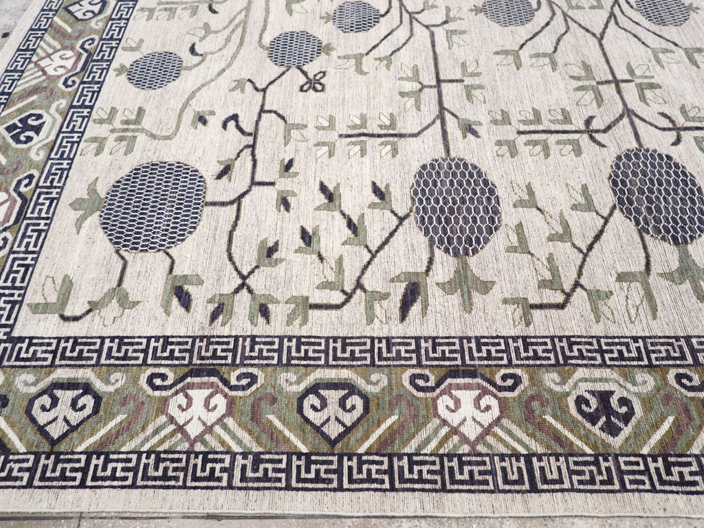 Modern East Turkestan Khotan Square Room Size Carpet, No.32393 - Staging