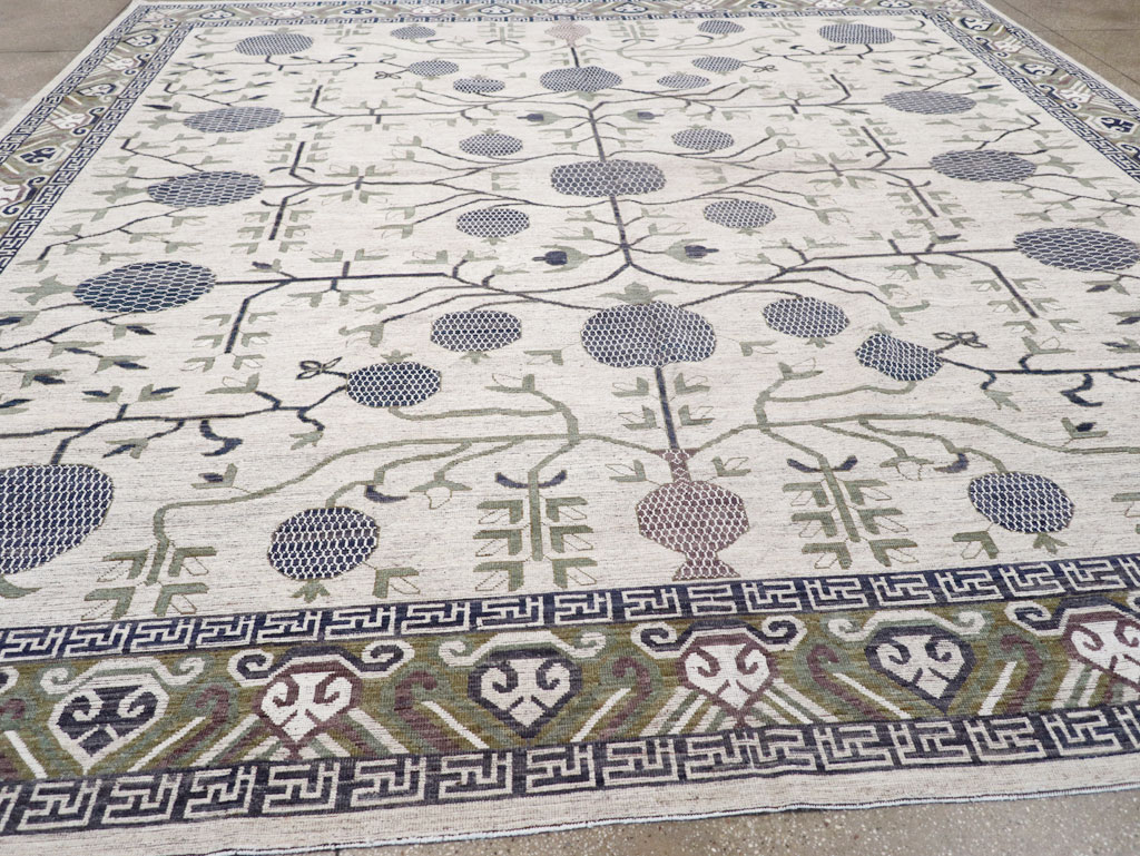 Modern East Turkestan Khotan Square Room Size Carpet, No.32393 - Staging