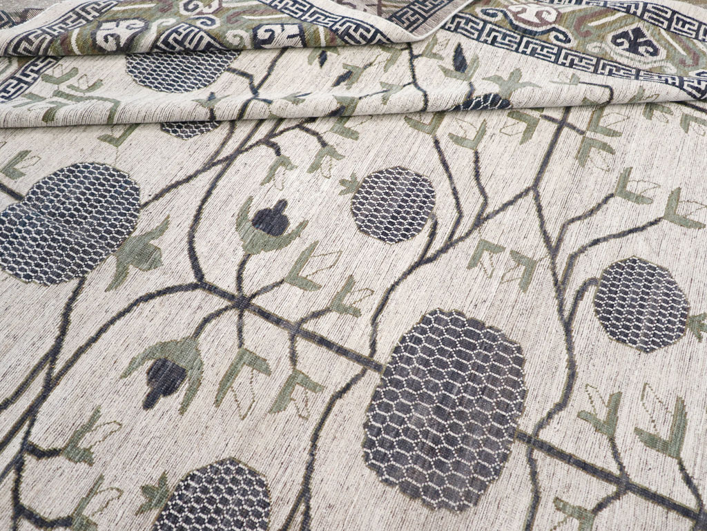 Modern East Turkestan Khotan Square Room Size Carpet, No.32393 - Staging