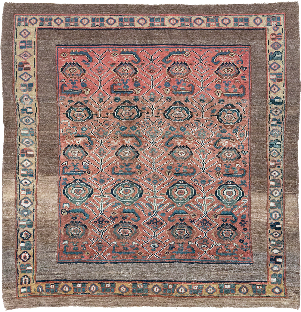 Antique Persian Serab Square Accent Rug, No.32399 - Staging