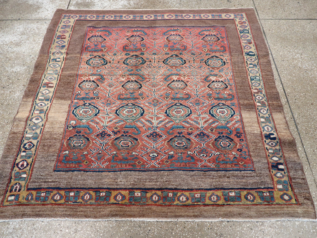 Antique Persian Serab Square Accent Rug, No.32399 - Staging