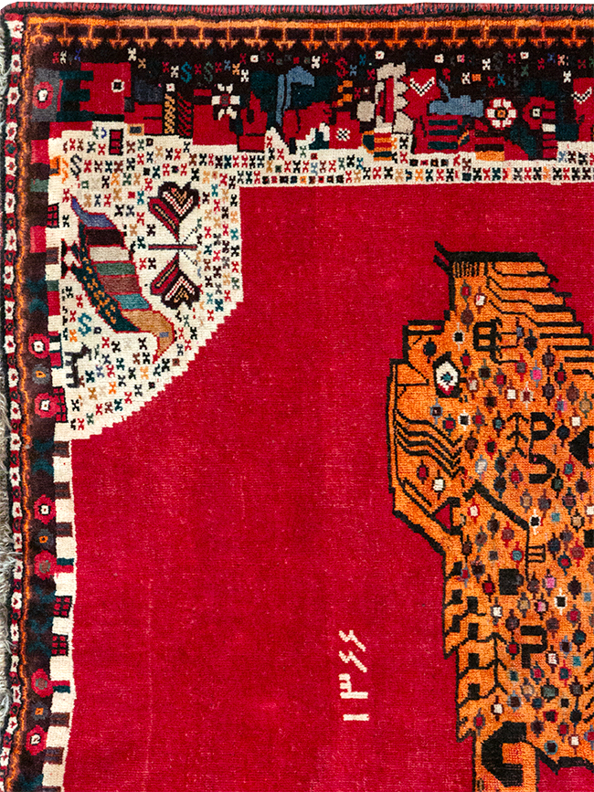 Vintage Persian Gabbeh Pictorial Accent Rug, No.32414 - Staging