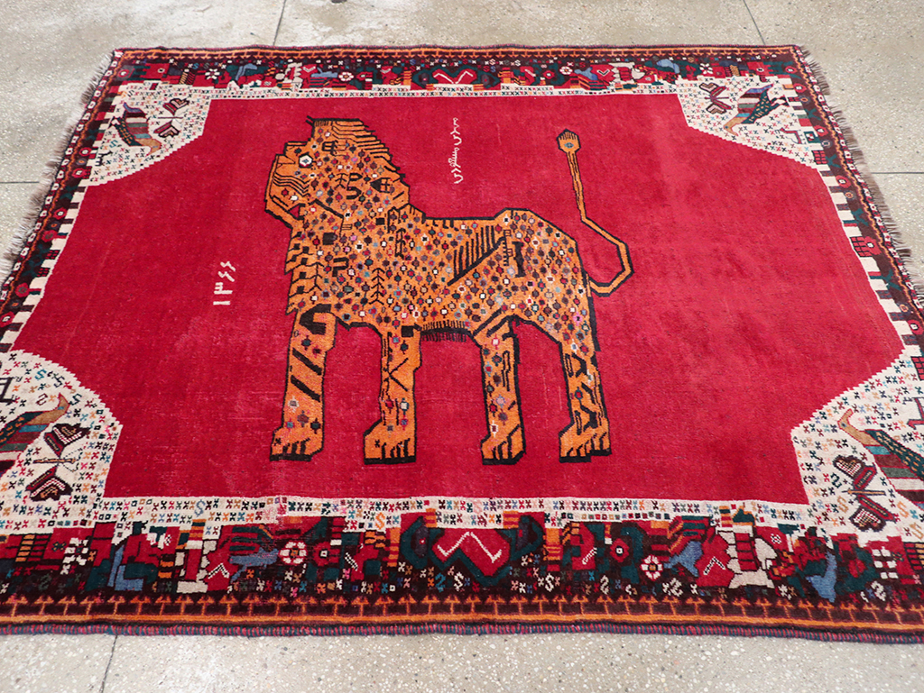 Vintage Persian Gabbeh Pictorial Accent Rug, No.32414 - Staging