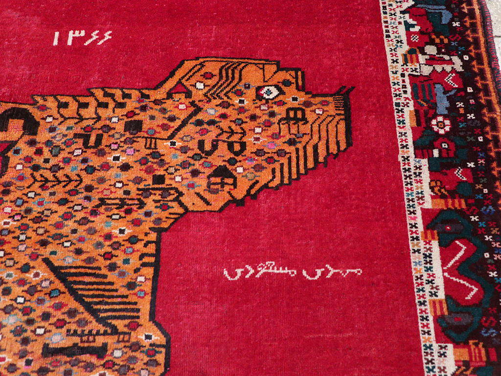 Vintage Persian Gabbeh Pictorial Accent Rug, No.32414 - Staging