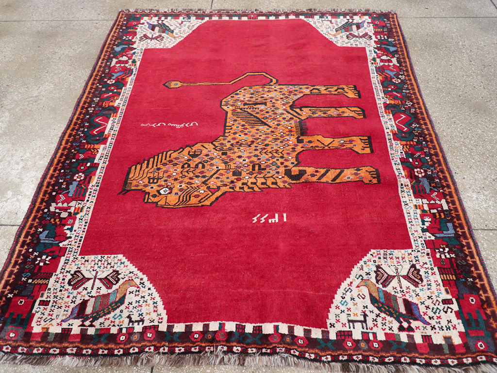 Vintage Persian Gabbeh Pictorial Accent Rug, No.32414 - Staging