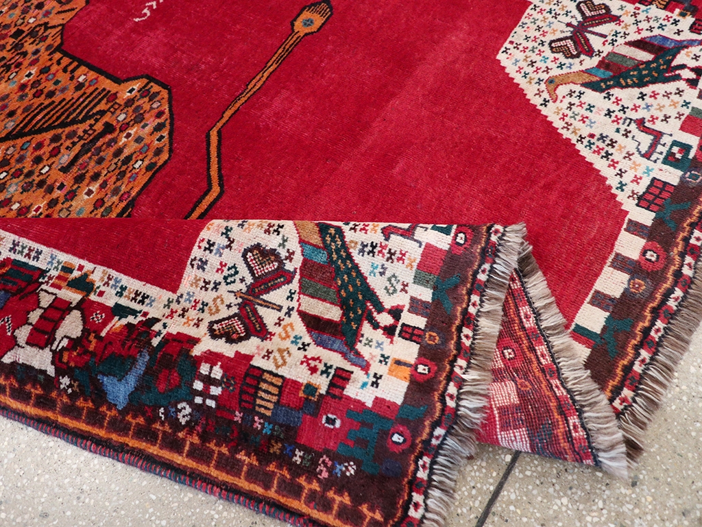 Vintage Persian Gabbeh Pictorial Accent Rug, No.32414 - Staging