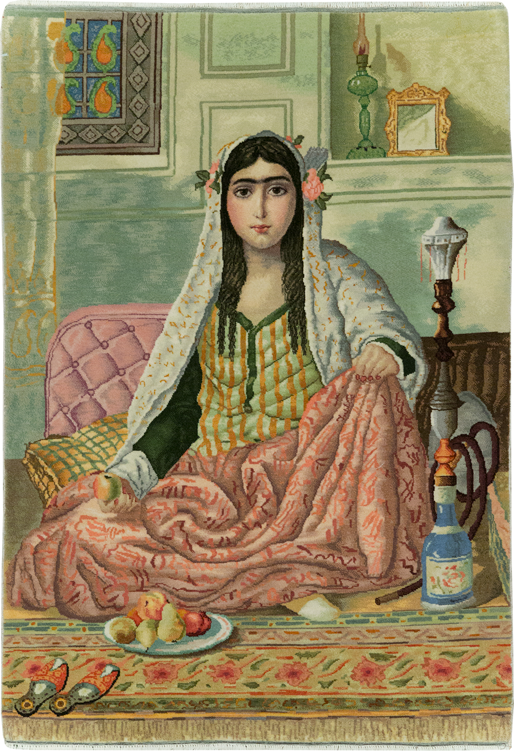 Vintage Persian Tabriz Pictorial Throw Rug (Pair: 1 of 2), No.32417 - Staging