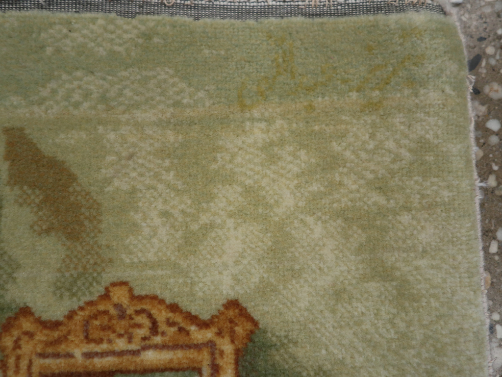 Vintage Persian Tabriz Pictorial Throw Rug (Pair: 1 of 2), No.32417 - Staging