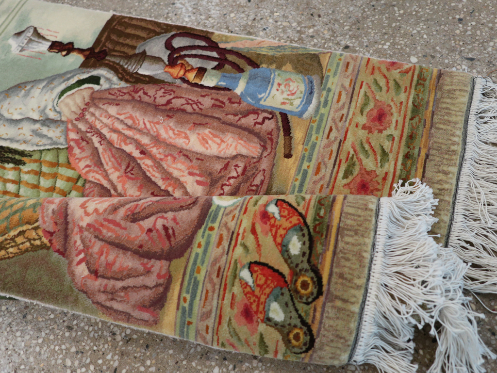 Vintage Persian Tabriz Pictorial Throw Rug (Pair: 1 of 2), No.32417 - Staging