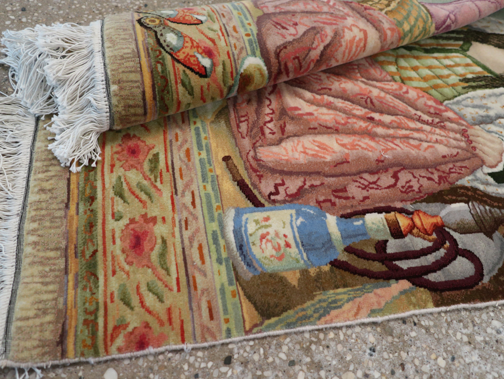 Vintage Persian Tabriz Pictorial Throw Rug (Pair: 1 of 2), No.32417 - Staging