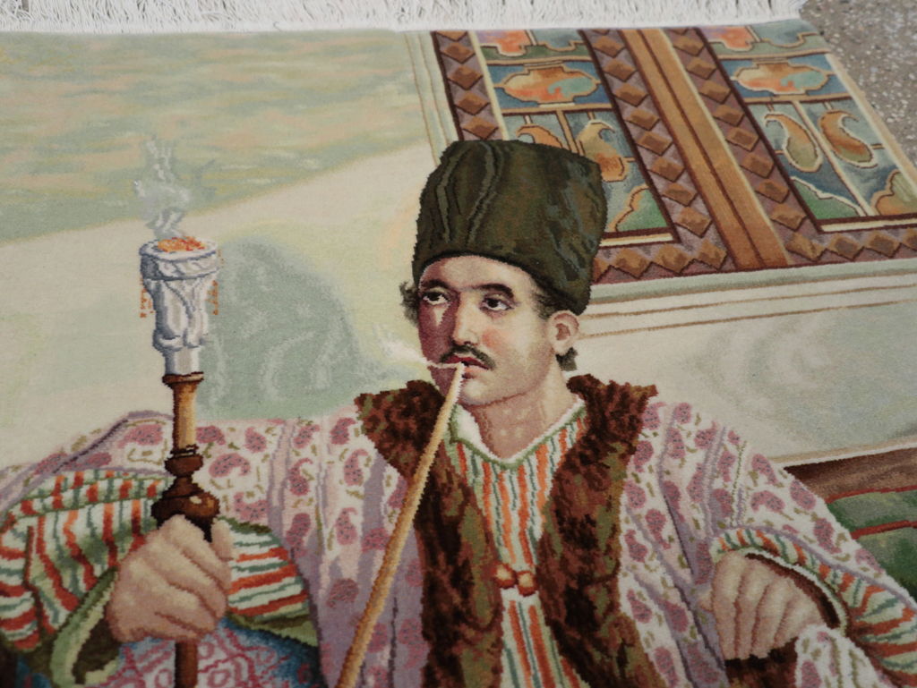 Vintage Persian Tabriz Pictorial Throw Rug (Pair: 2 of 2), No.32418 - Staging