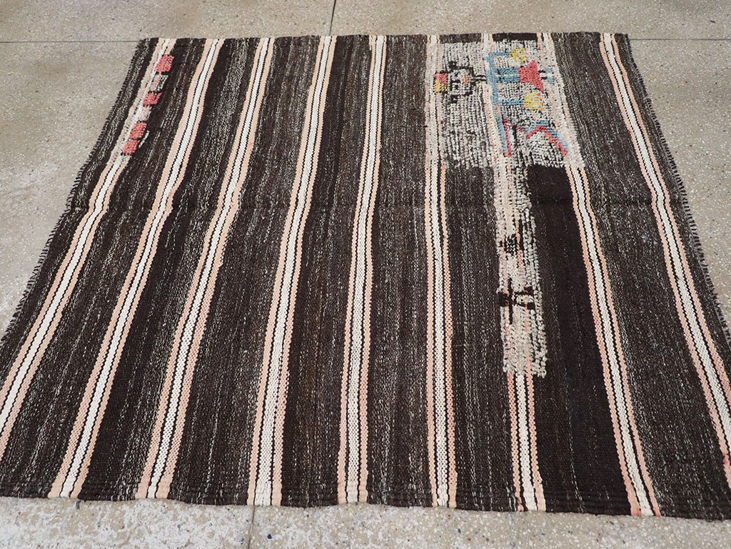 Vintage Persian Flatweave Kilim Pictorial Throw Rug, No.32428 - Staging