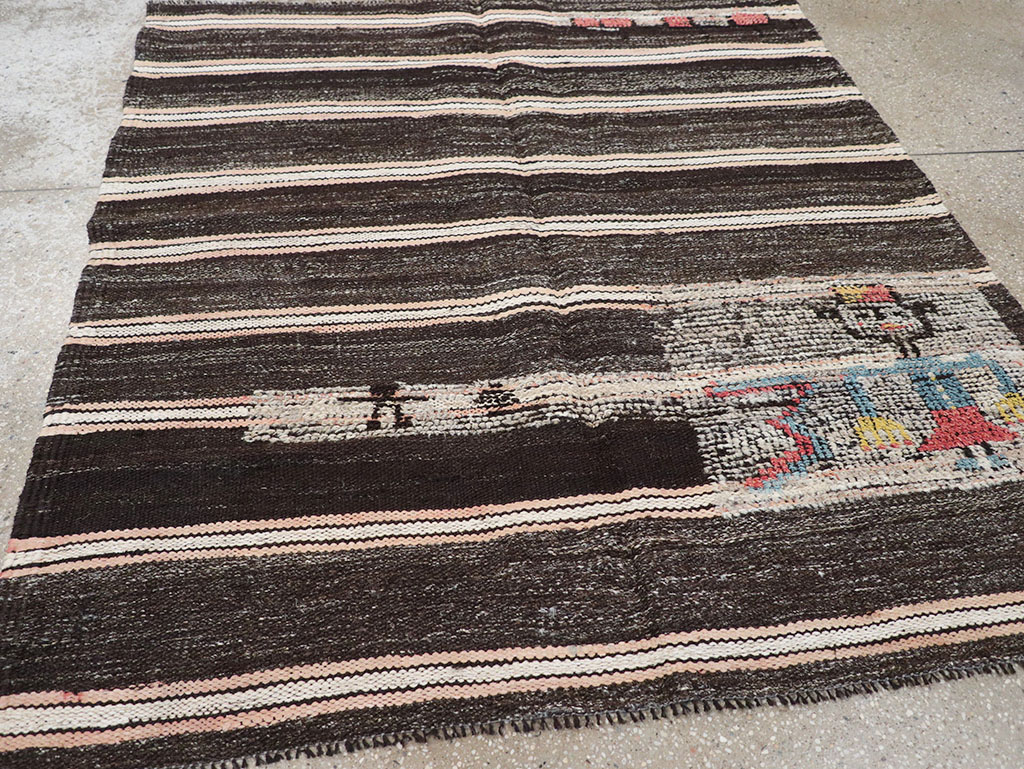 Vintage Persian Flatweave Kilim Pictorial Throw Rug, No.32428 - Staging