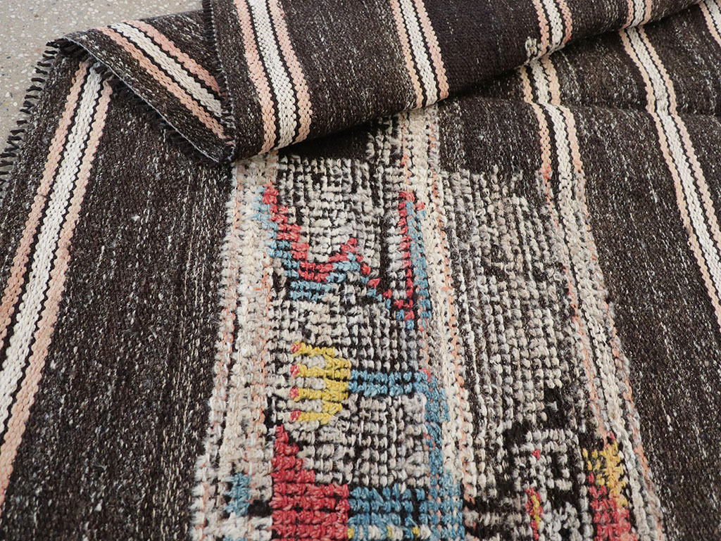 Vintage Persian Flatweave Kilim Pictorial Throw Rug, No.32428 - Staging
