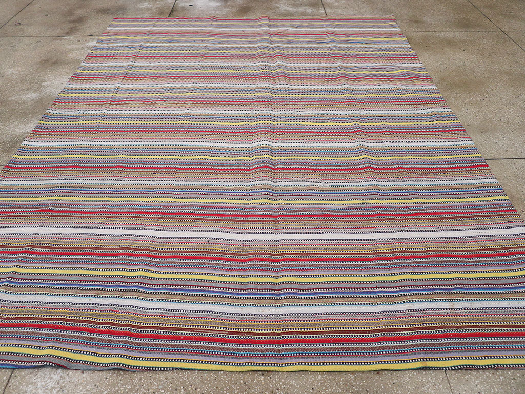 Vintage Persian Flatweave Kilim Small Room Size Carpet, No.32441 - Staging