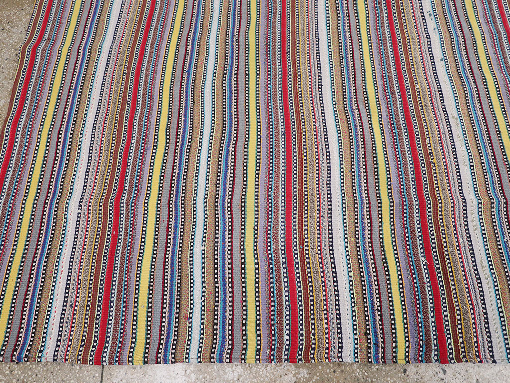 Vintage Persian Flatweave Kilim Small Room Size Carpet, No.32441 - Staging