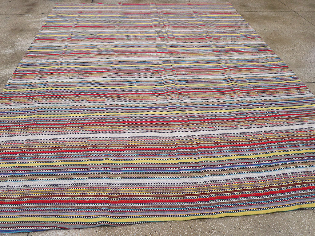 Vintage Persian Flatweave Kilim Small Room Size Carpet, No.32441 - Staging
