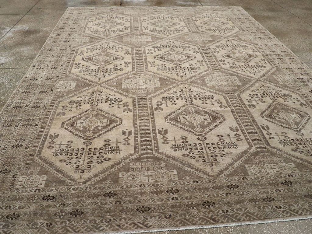 Vintage Persian Afshar Room Size Carpet, No.32468 - Staging