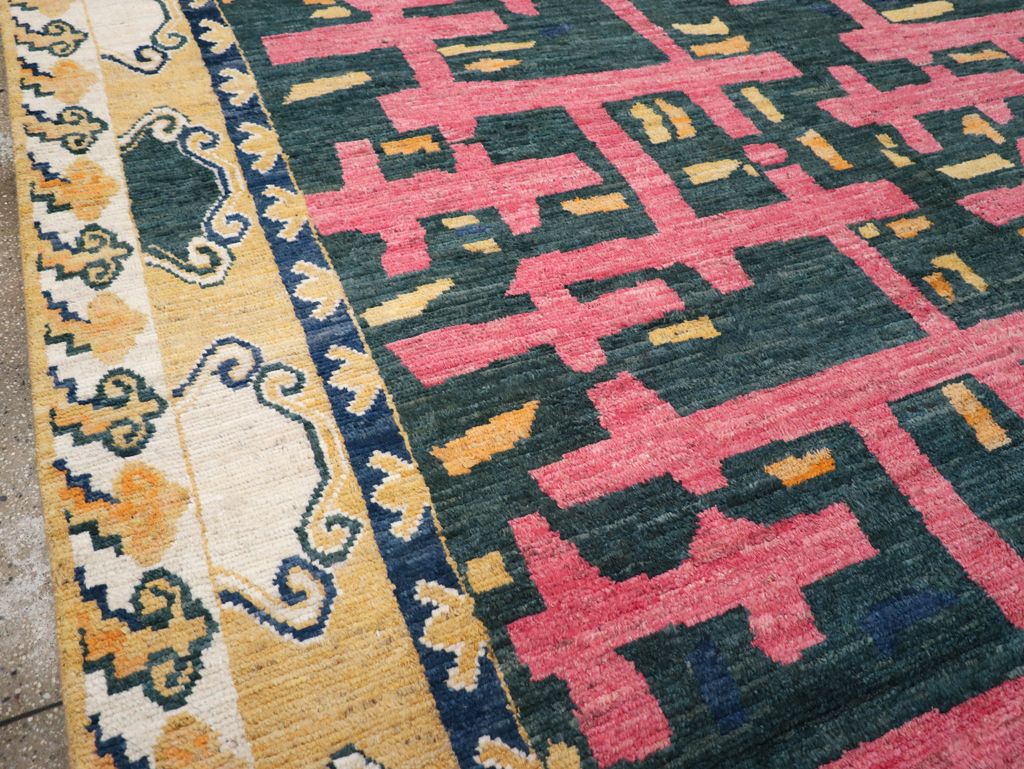 Modern East Turkestan Khotan Room Size Carpet, No.32473 - Staging