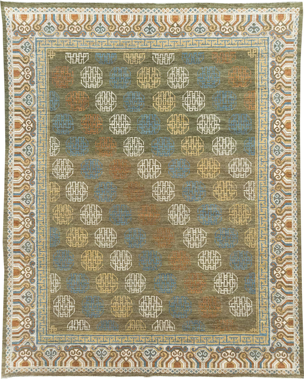 Modern East Turkestan Khotan Room Size Carpet, No.32476 - Staging
