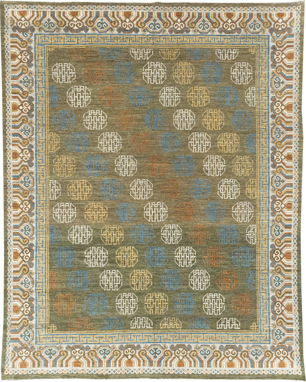 Modern East Turkestan Khotan Room Size Carpet, No.32476 - Staging
