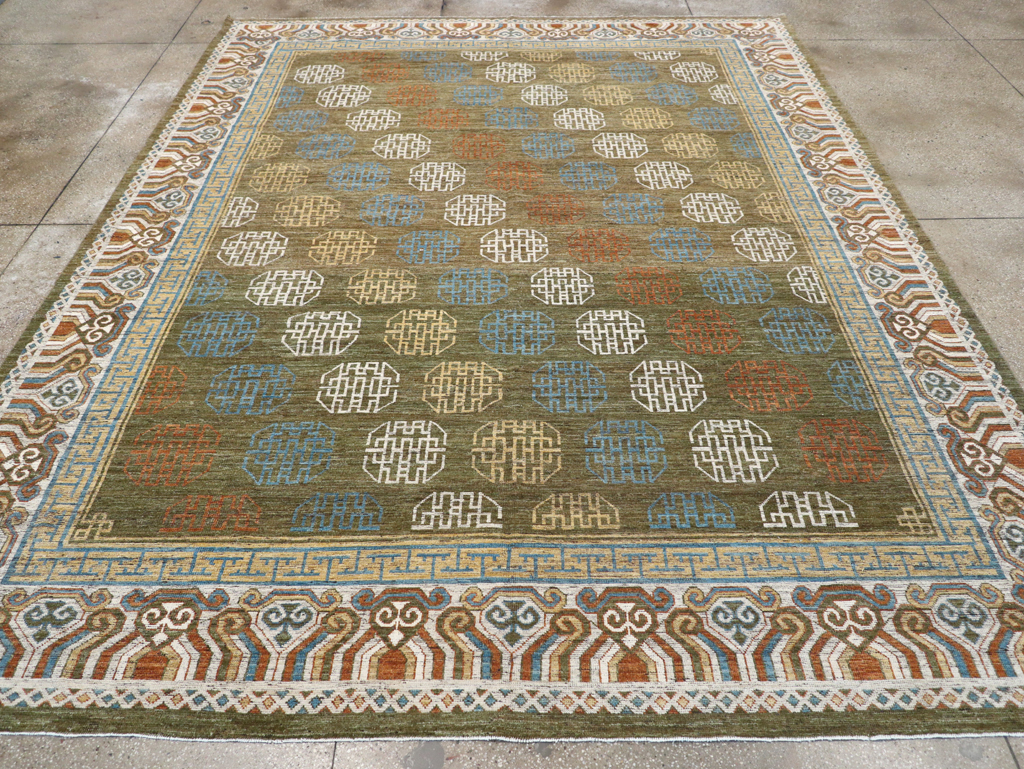 Modern East Turkestan Khotan Room Size Carpet, No.32476 - Staging