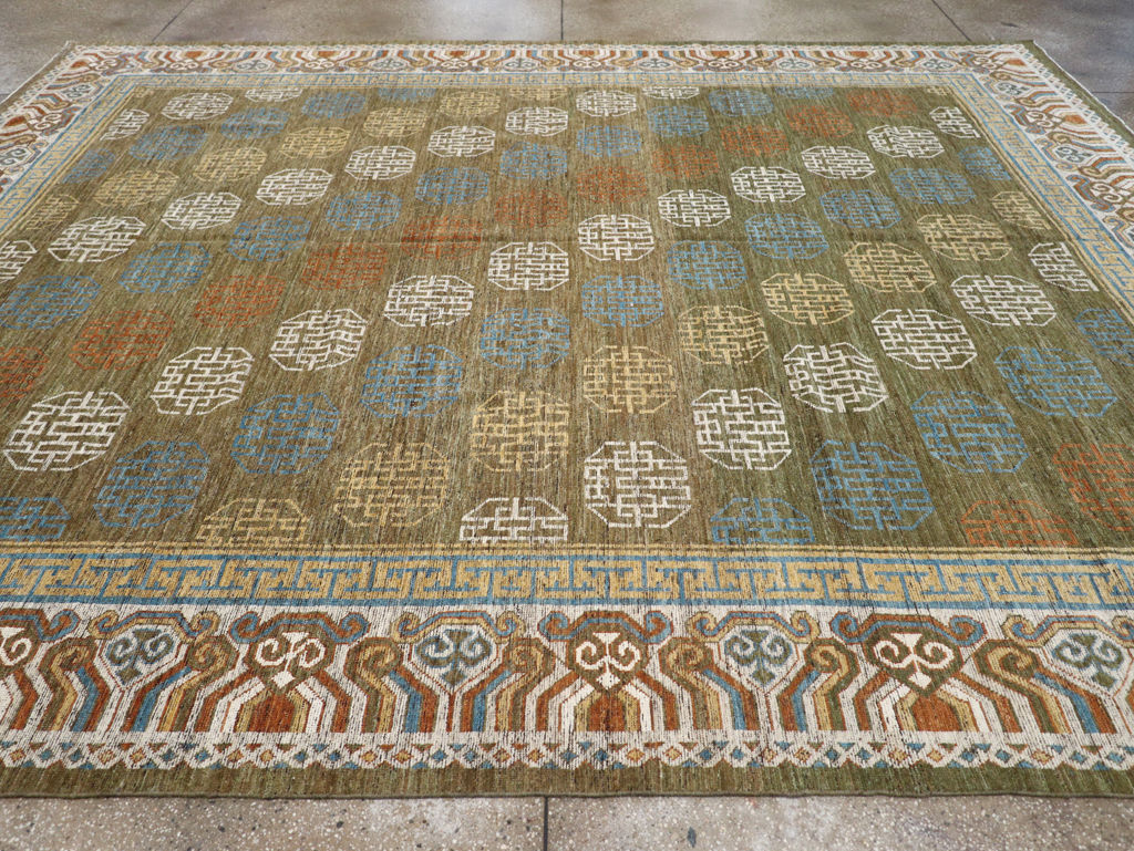 Modern East Turkestan Khotan Room Size Carpet, No.32476 - Staging