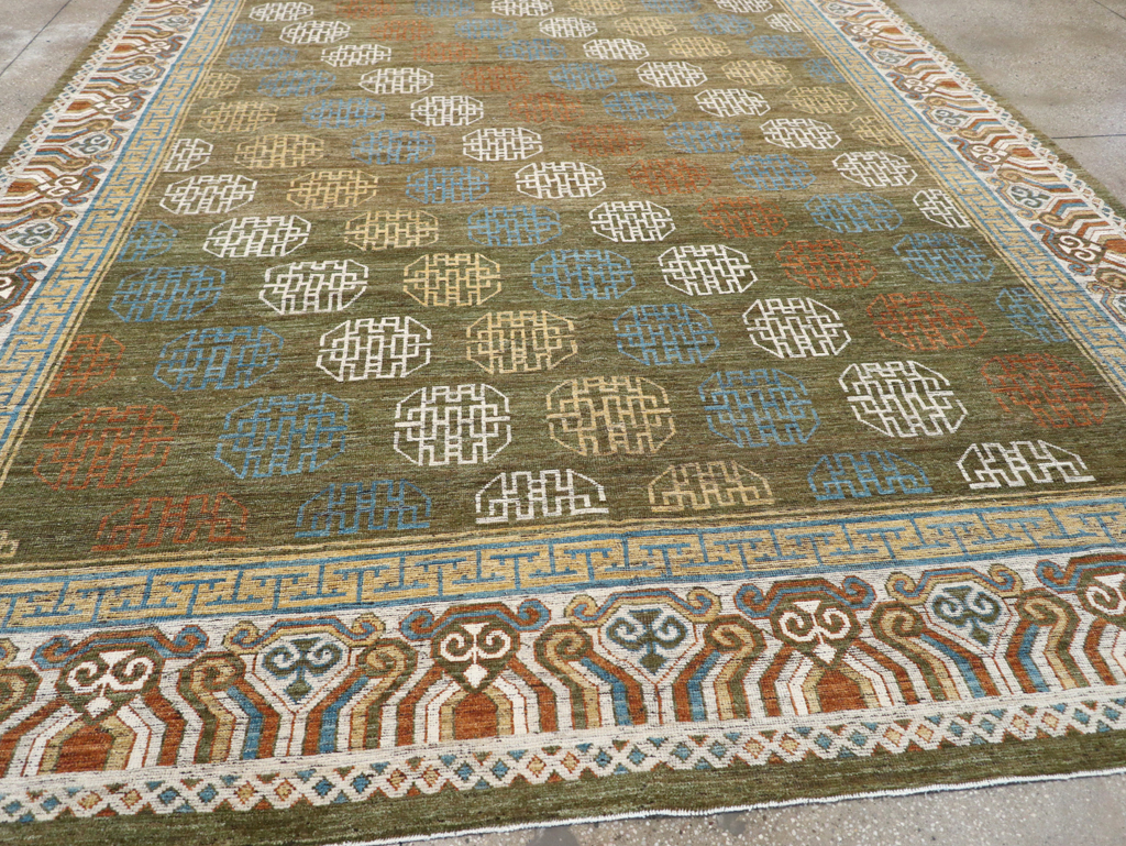 Modern East Turkestan Khotan Room Size Carpet, No.32476 - Staging