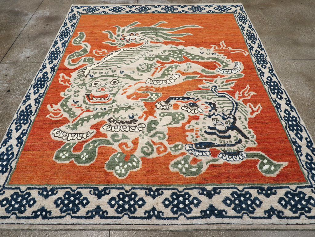 Modern East Turkestan Pictorial Khotan Small Room Size Carpet, No.32477 - Staging