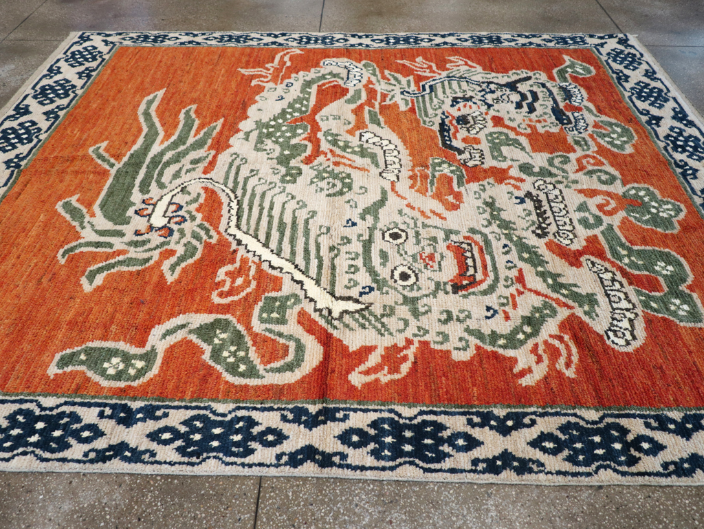 Modern East Turkestan Pictorial Khotan Small Room Size Carpet, No.32477 - Staging