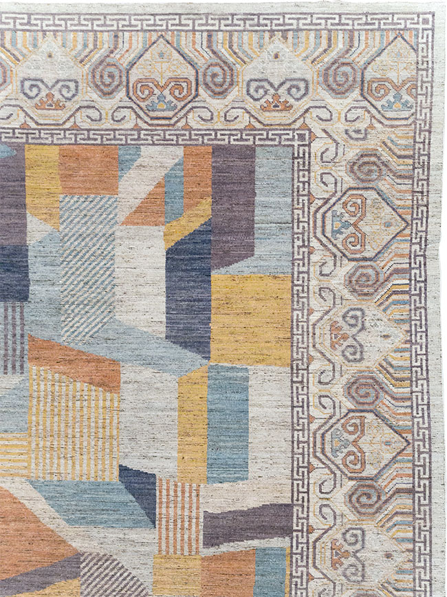 Modern East Turkestan Khotan Room Size Carpet, No.32480 - Staging