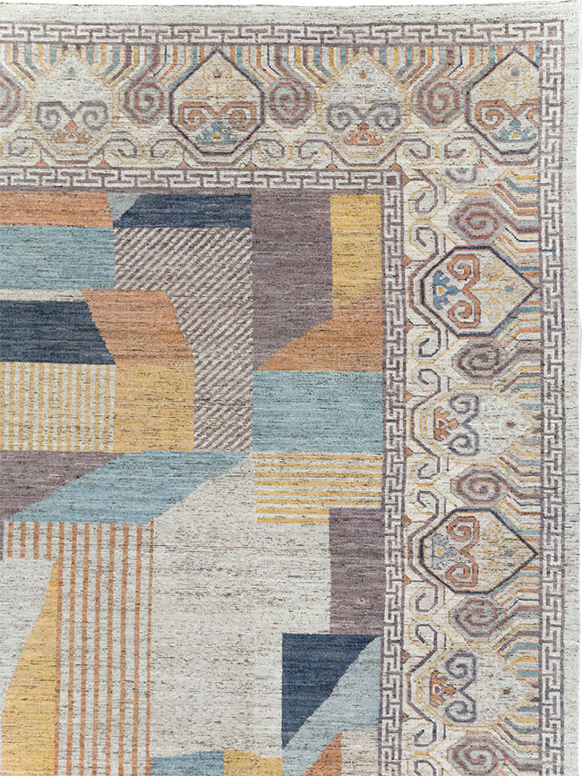 Modern East Turkestan Khotan Room Size Carpet, No.32480 - Staging