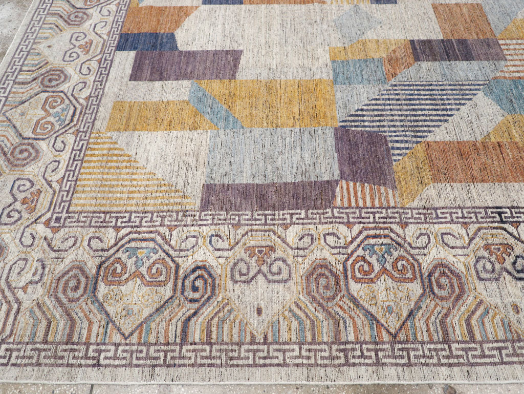 Modern East Turkestan Khotan Room Size Carpet, No.32480 - Staging