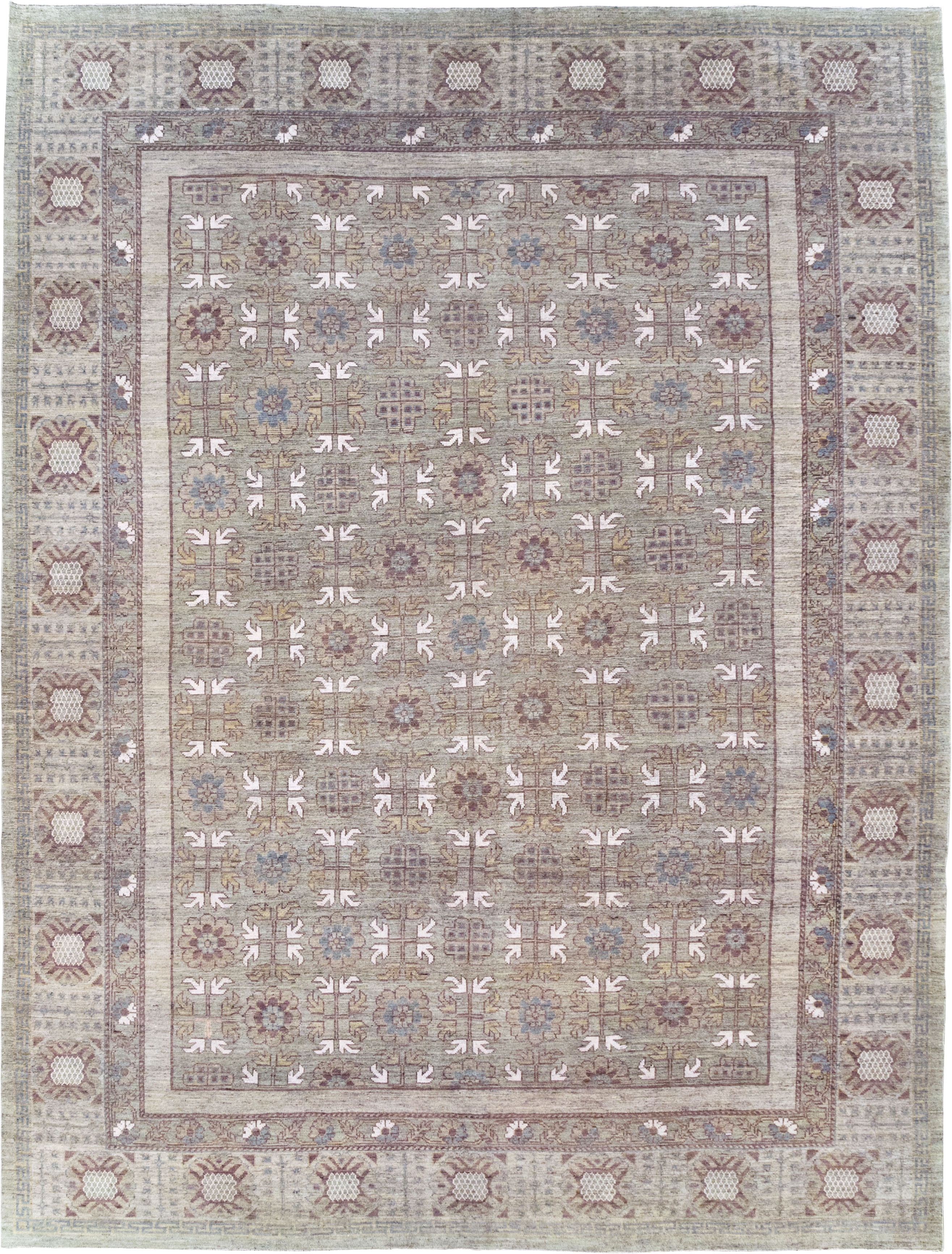 Modern East Turkestan Khotan Room Size Carpet, No.32483 - Staging