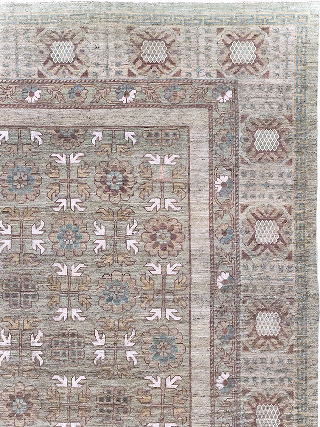 Modern East Turkestan Khotan Room Size Carpet, No.32483 - Staging