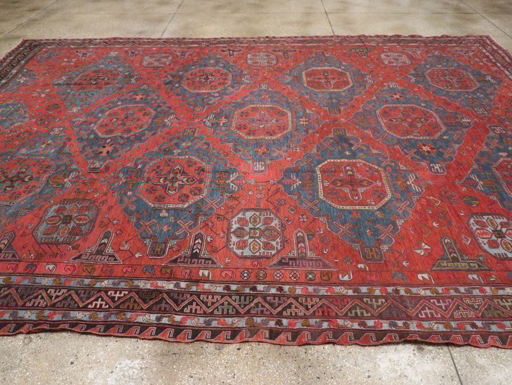 Antique Central Asian Soumak Room Size Carpet, No.32489 - Staging