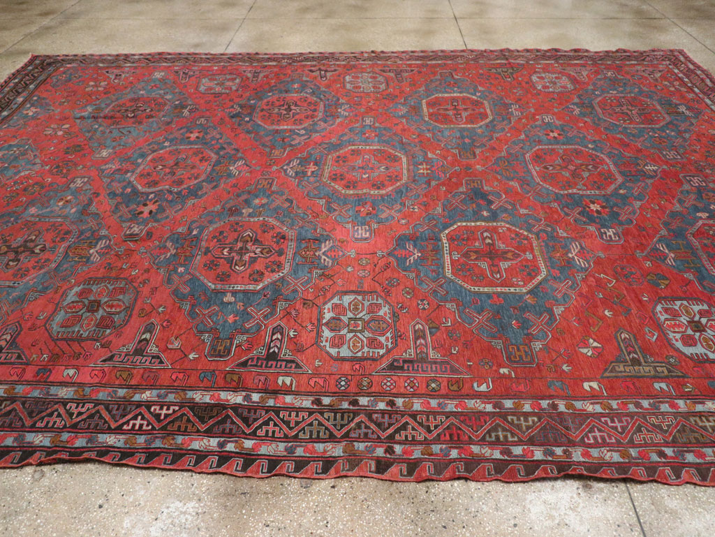 Antique Central Asian Soumak Room Size Carpet, No.32489 - Staging