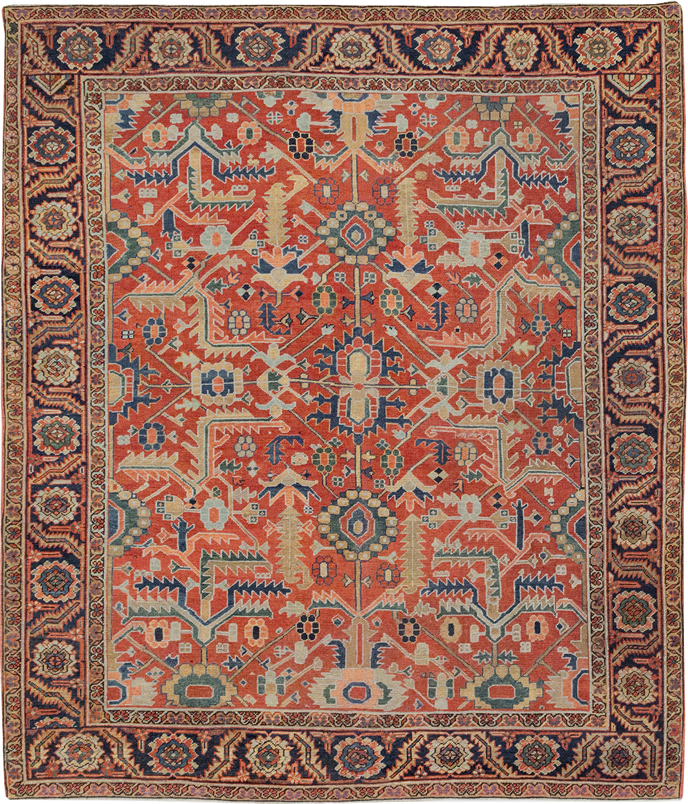 Antique Persian Heriz Room Size Carpet, No.32491 - Staging