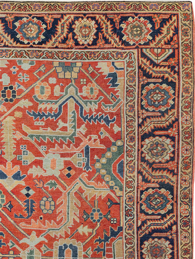 Antique Persian Heriz Room Size Carpet, No.32491 - Staging