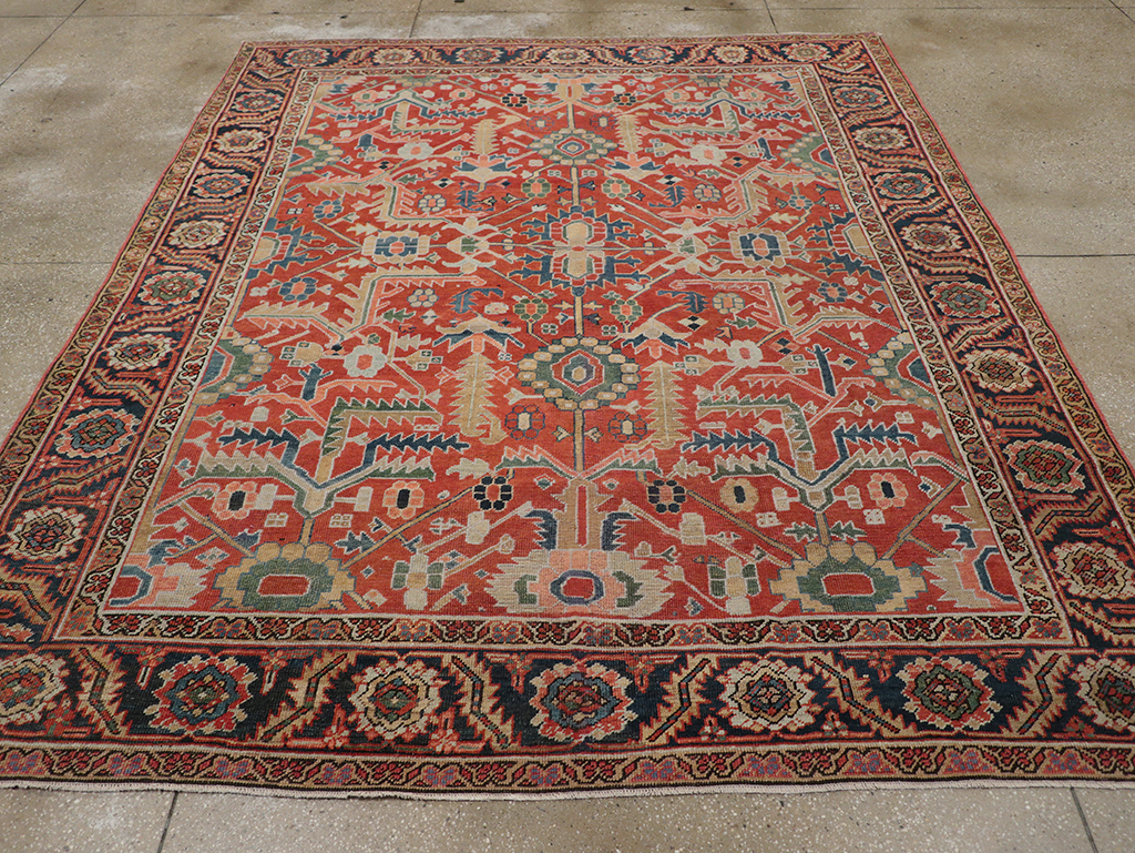 Antique Persian Heriz Room Size Carpet, No.32491 - Staging