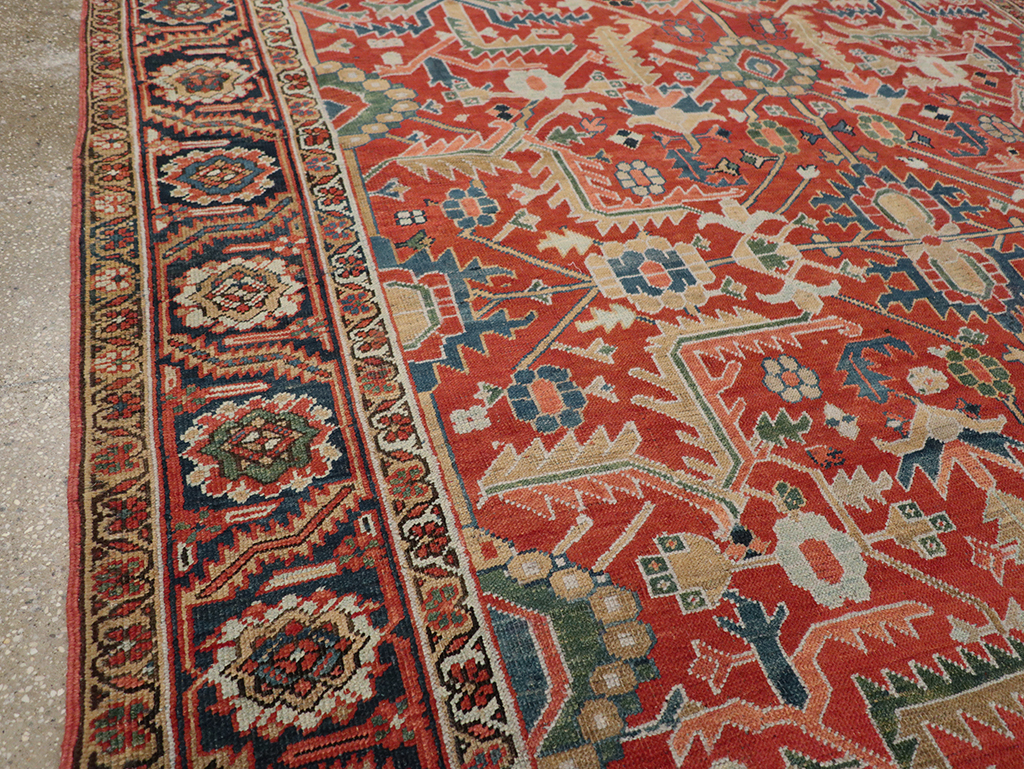 Antique Persian Heriz Room Size Carpet, No.32491 - Staging