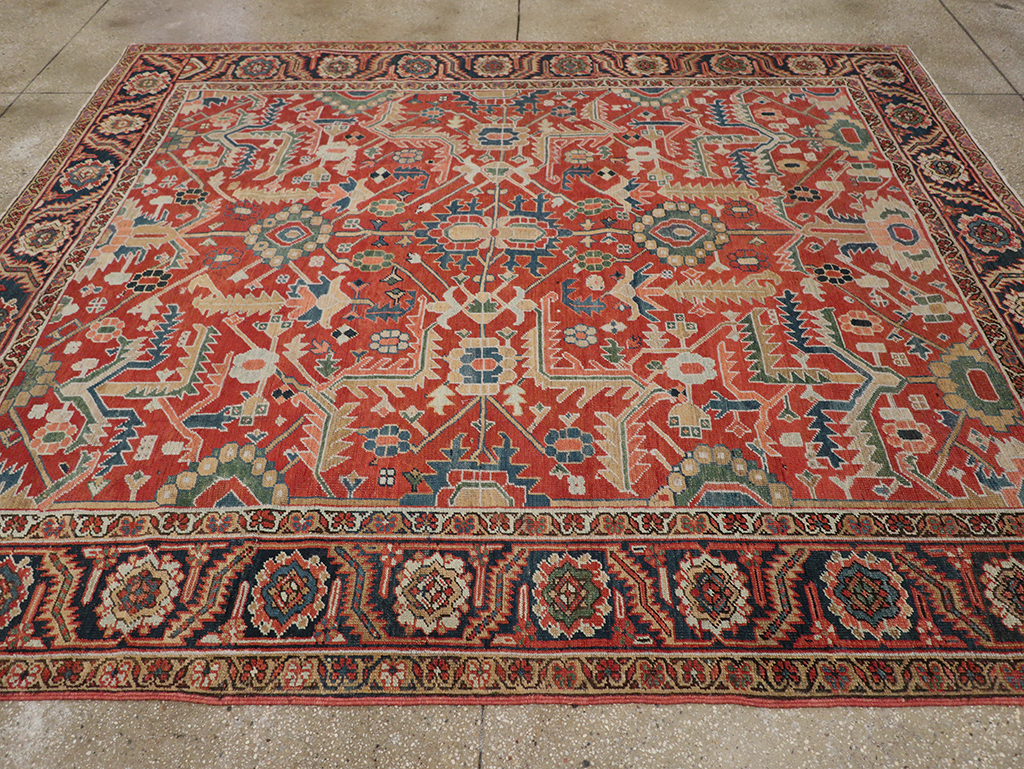 Antique Persian Heriz Room Size Carpet, No.32491 - Staging