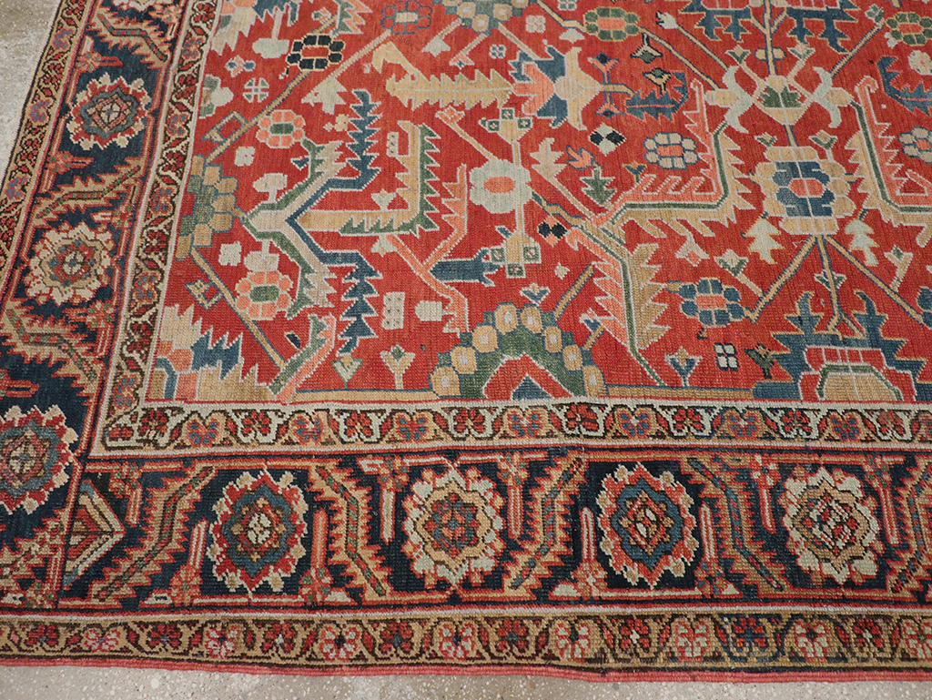 Antique Persian Heriz Room Size Carpet, No.32491 - Staging