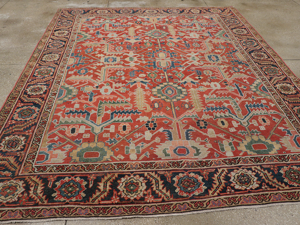 Antique Persian Heriz Room Size Carpet, No.32491 - Staging