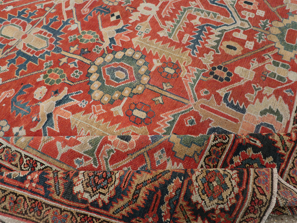 Antique Persian Heriz Room Size Carpet, No.32491 - Staging