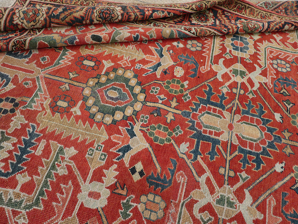 Antique Persian Heriz Room Size Carpet, No.32491 - Staging