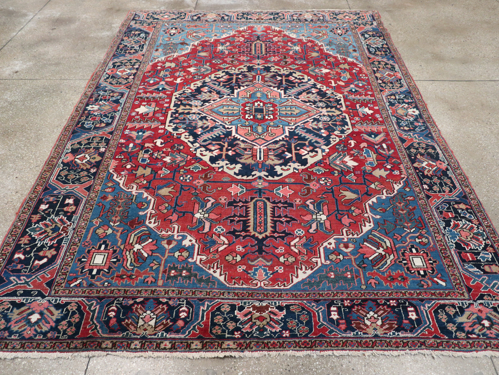 Antique Persian Heriz Small Room Size Carpet, No.32497 - Staging
