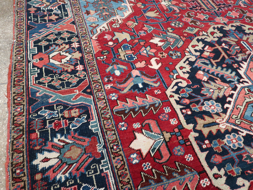 Antique Persian Heriz Small Room Size Carpet, No.32497 - Staging
