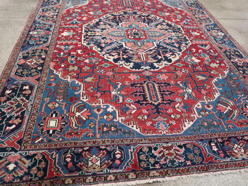 Antique Persian Heriz Small Room Size Carpet, No.32497 - Staging