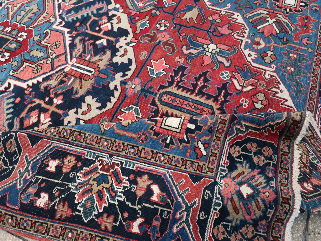 Antique Persian Heriz Small Room Size Carpet, No.32497 - Staging